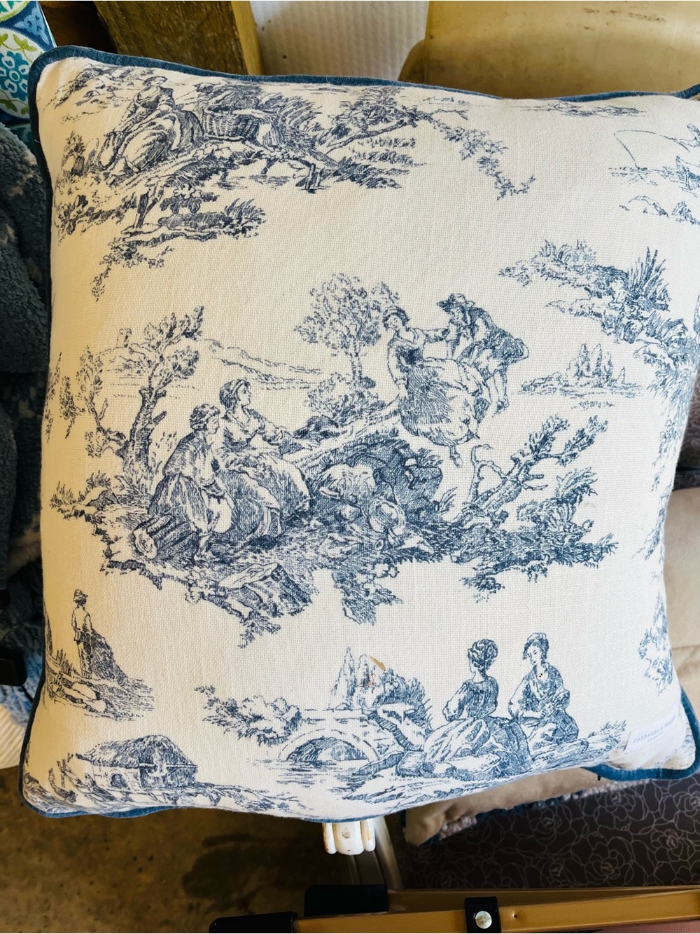 Source Unknown Blue and White Toile Decorative Throw Pillow